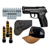 Pistola Pressão C11 6mm + Coldre + Kit Recargas + Boné Corvo