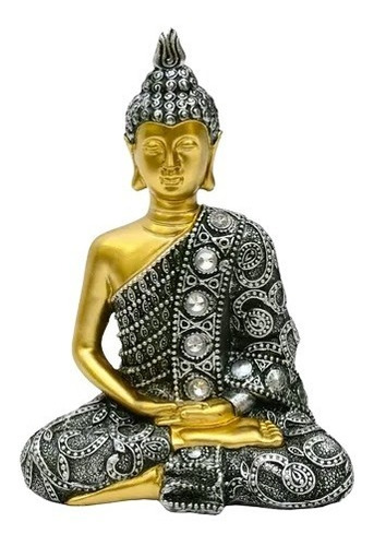 Estátua Buda Hindu Decorativo Tailandês Verde Dourado Resina