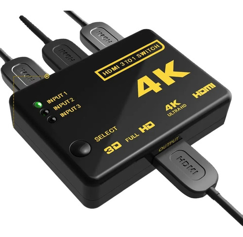 Chaveador Comutador Hdmi 3x1 Switch 4k 3d Uhd Full Hd