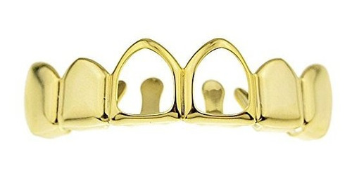 Grills Para Dientes - 14k Chapado En Oro Dos Dientes De Cara