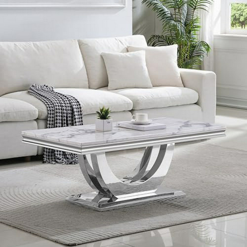 Mesa Café Mármol 46.85'', Estilo Moderno, Con Base Acero Ino