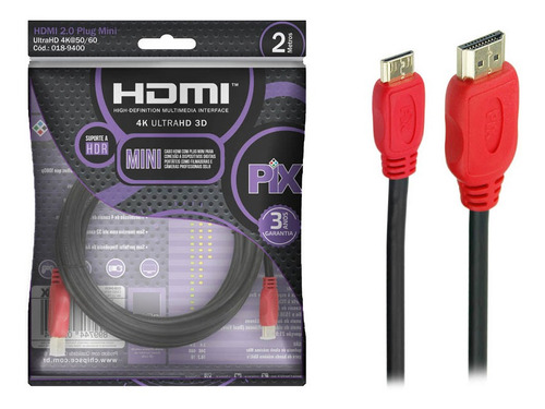 Cabo Hdmi Para Câmera Fotográfica Mini Hdmi X Hdmi 2 Metros