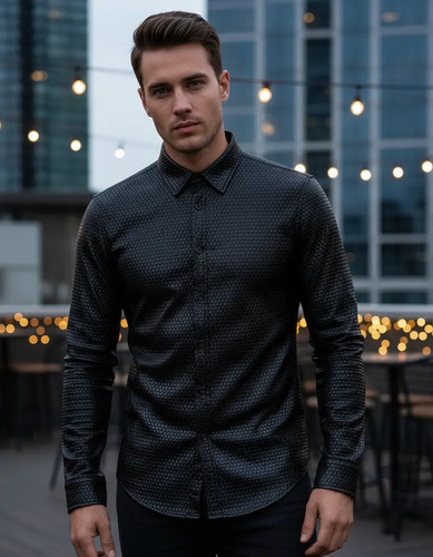 Camisa Diseño Hexágonos Tela Brillosa Hombre Fiesta Antro Pr