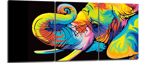 Cuadro Arte Elefante Colores Triptico 90x40cm