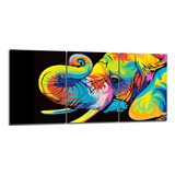 Cuadro Arte Elefante Colores Triptico 90x40cm