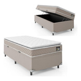 Cama Box Baú Solteiro Colchão D45 C/pillow Top Bege