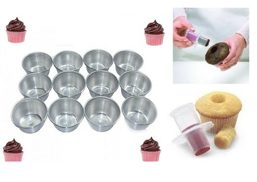 Forminha P/ Mini Cupcake Kit Com 12 Unid + Furador Recheador