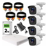 Hilook Kit De Video Vigilancia Turbo Hd 4 Cámaras Metálicas 720p Disco Duro De 2 Tb + Accesorios Cámaras De Seguridad De Alta Resolución Con Visión Nocturna Cctv