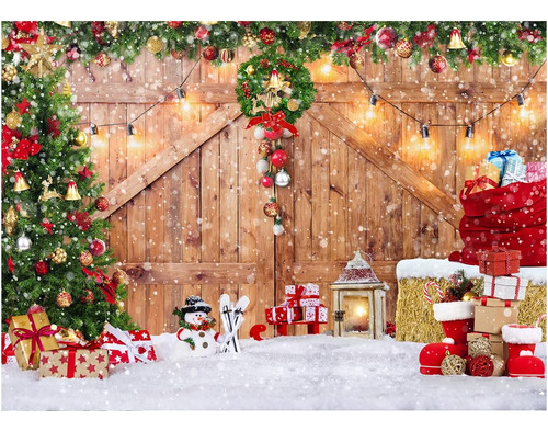 Sjoloon Rustic Christmas Barn Wood Door Backdrop For Phot Ab
