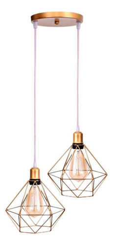  Luminária Pendente Diamante Duplo Rose Gold Fio Cristal