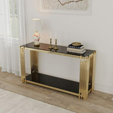 Mesa Consola Moderna Con Vidrio Negro, Compatible Con Sala D