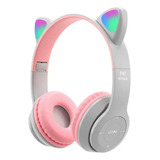 Audifonos Cat Led Bluetooth P47m Fm-tf Mic Rosado