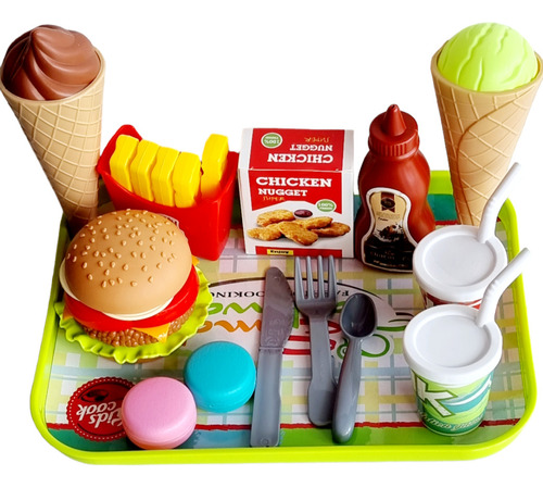 Set De Comida Rápida Hamburguesa Papas Helado Bebidas Etc