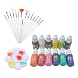 12 Pinturas Acrílicas Dream Nails + 15 Pinceles  + Mezclador