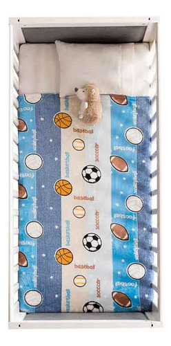 Cobertor Para Bebés Ligero Carriola Pelotas Vianney Color Azul Diseño De La Tela Deportes