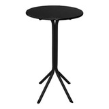 Mesa Bistrô Alta Em Aço Prata C/ Tampo 60cm Redondo Mdf Cor Preto