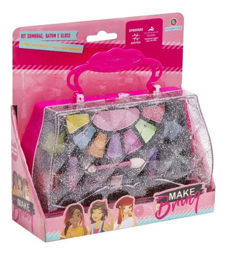 Kit De Maquiagem Infantil Sombra Batom Gloss Makebrinq