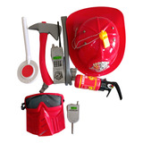 Set Casco Rojo Herramienta De Bombero Juego Niño