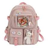 Mochila Kawaii De Nylon Con Múltiples Bolsillos