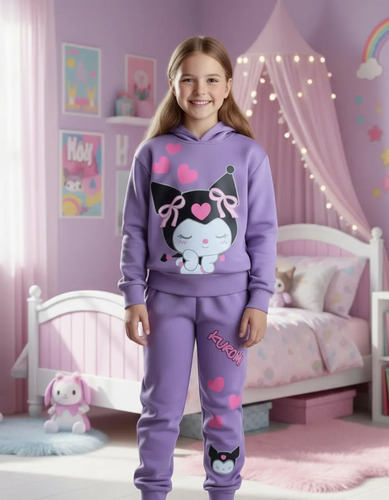 Conjunto Infantil De Kuromi Lila Para Niña Pants Y Sudadera