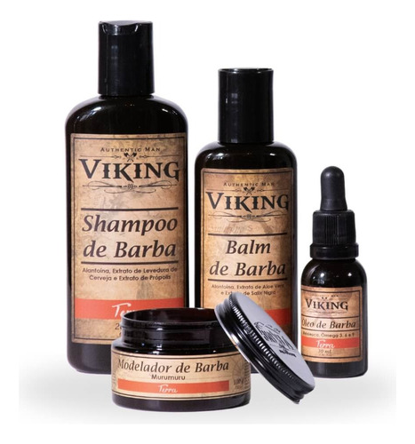 Kit De Barba Shampoo + Balm + Óleo + Modelador Viking Terra