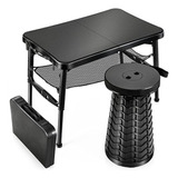 Retractable Folding Table And Stool Set, Portable Camping