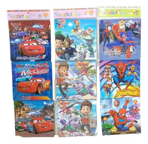 9 Rompecabezas Cars Paw Patrol Spiderman Juguete Sorpresas 