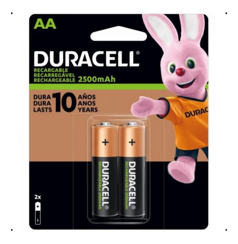 02 Pilhas Aa Recarregável 2500mah Duracell 1 Cartela