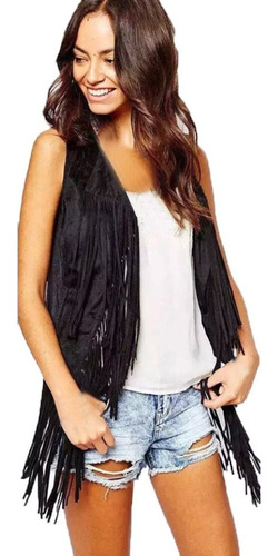 Mujer Sin Mangas Borlas Chaleco Con Flecos Cardigan 8902