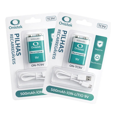 02 Baterias 9v Recarregável 500mah Onistek Tipo-c Para Multímetro, Microfone E Alarmes | MercadoLivre