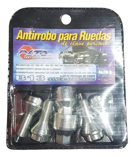 Juego Tuercas Antirrobo Peugeot 208 Llanta Chapa 