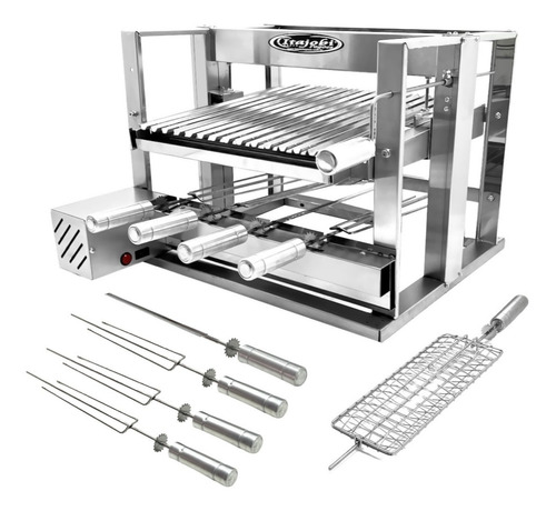 Kit Churrasco Inox Elevação 615 Giratório Levante Grill 65cm