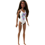 Muñeca Barbie Traje De Baño De Playa Color Blanco Morena