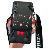 Funda Monedero Para iPhone 12 Mini Cat Negro Silicon Suav-02