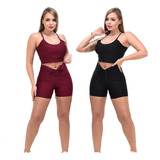 Kit 2 Conjunto Shorts Fitness Top Com Bojo Feminino Academia