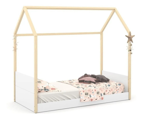 Cama Liv Montessori Madera Natural Y Laqueado Blanco