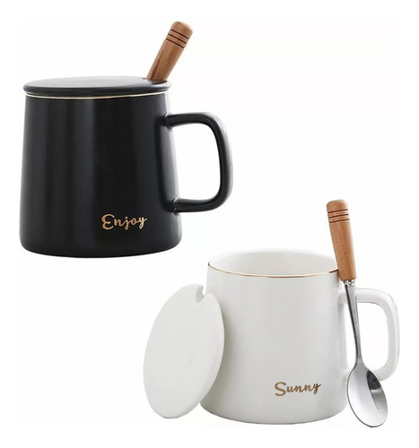 2pz Taza Para Cafe C/cuchara  Ceramica Set 350ml Regalo