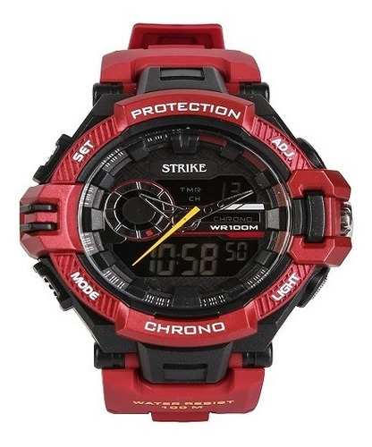 Reloj Strike Watch Ad1134-0gag Hombre Deportivo Color De La Correa Rojo Color Del Bisel Negro Color Del Fondo Negro