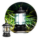 Farol Camping Led Portátil Exterior Regulable Vintage Pila Color Negro