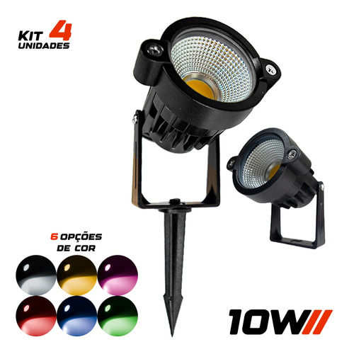 Kit 4 Espeto Led Luminaria Jardim 10w Prova D'água Bivolt