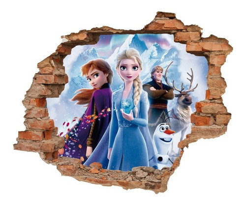 Decoracion Princesa Elsa Frozen 2 Sticker Muro Roto 65x55cm