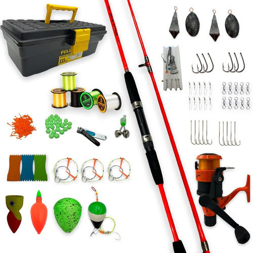 Kit Pesca Combo Completo 123 Pza Caña Reel Caja +accesorioss