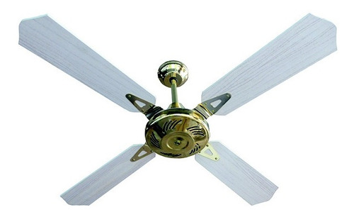 Ventilador Techo Dorado Palas De Madera Patinadas Hueso