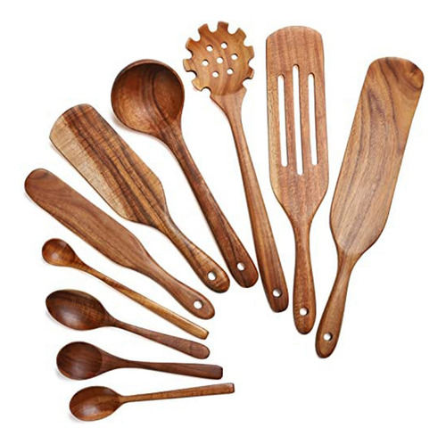 Utensilios De Cocina De Madera, Juego De Espátulas De 10 Pie