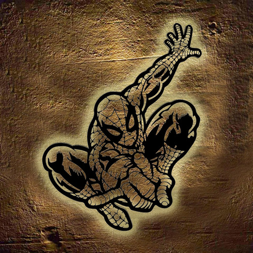 Cuadro Spiderman Hombre Araña Con Luz Led Calida 68x52 Cmts