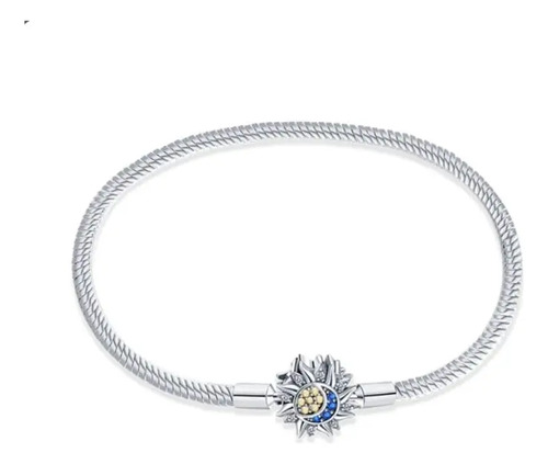 Pulsera Para Charms De Plata Real S925, Sol Luna, Brazalete