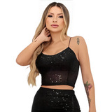 Cropped Top Blusinha Feminina Alcinha Bojo Paete