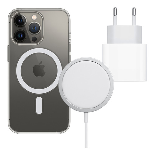 Fonte 20w Turbo + Capa + Carregador Magsafe Para iPhone 13