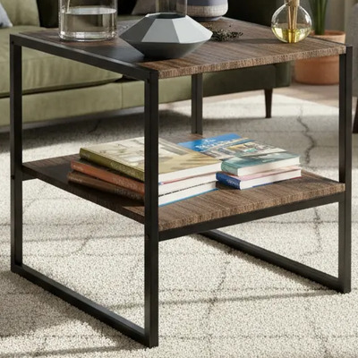 Mesa Lateral Doble Repisa Para Sala O Buro Recamara Mubson Color Café