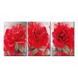 Cuadro Decorativo Triptico Flores Rojo